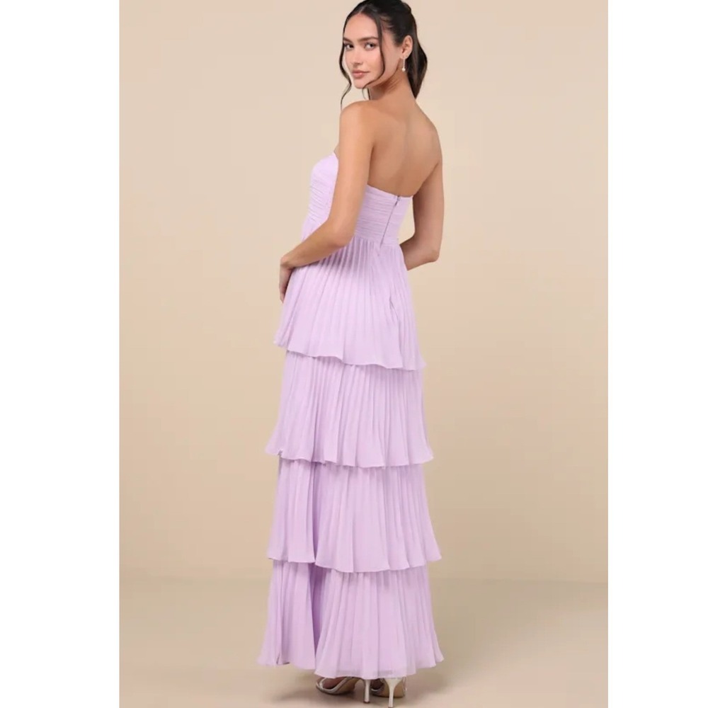 Lulus Seriously Sensational Lavender Pleated Tiered Strapless Maxi Dress Medium - Picture 2 of 8